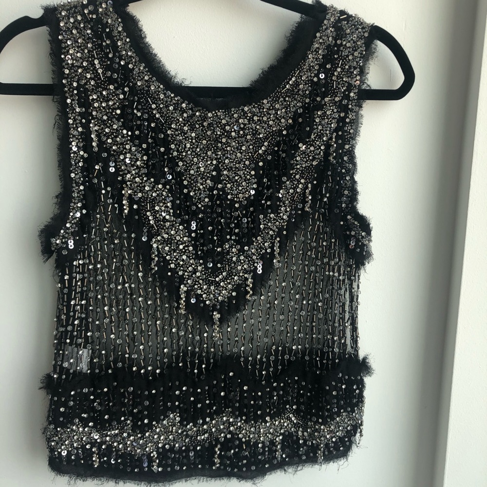 Haute Hippie Beaded Frayed Edges Top
